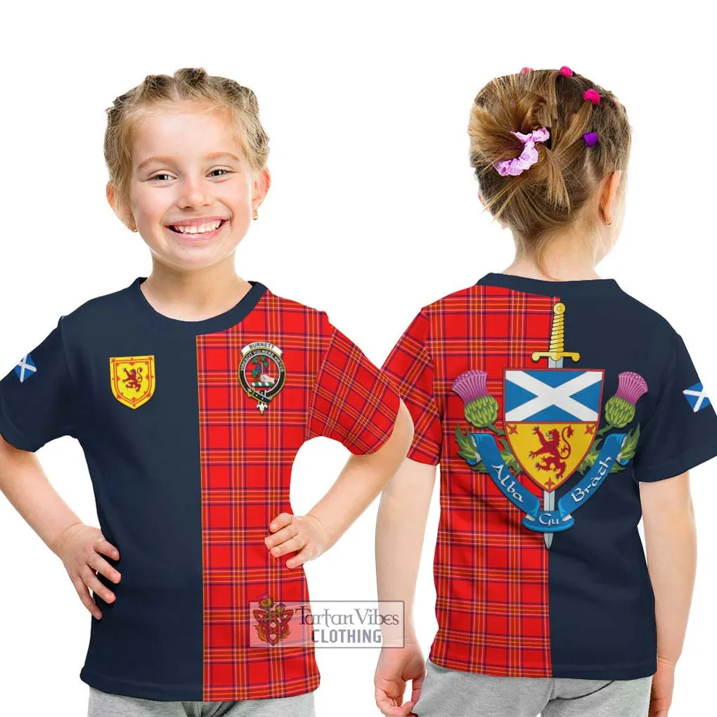 Burnett Modern Tartan Kid T-Shirt Alba with Scottish Lion Royal Arm Half Style