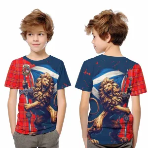 Burnett Tartan Family Crest Kid T-Shirt with Scottish Majestic Lion