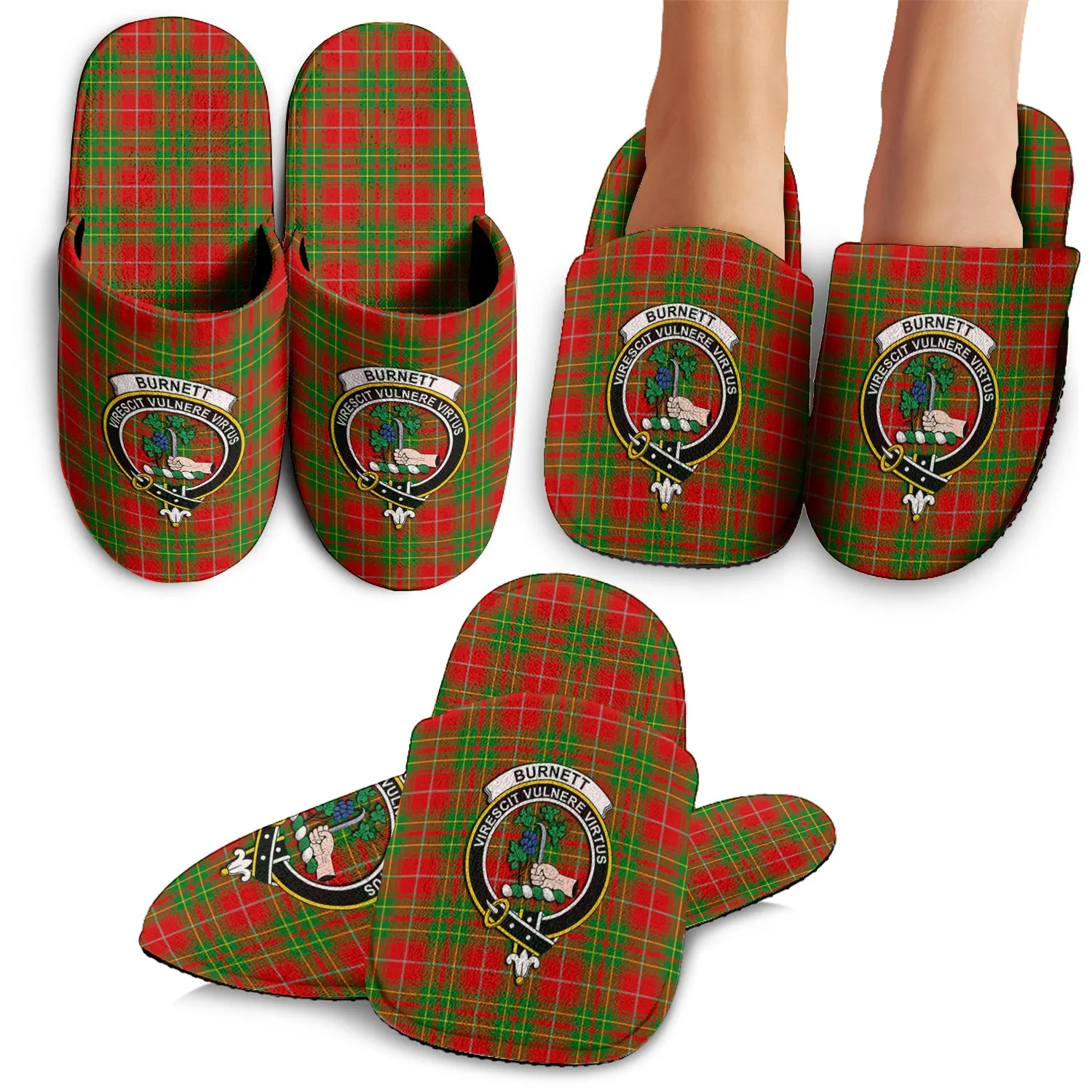 Burnett Tartan Home Slippers with Family Crest