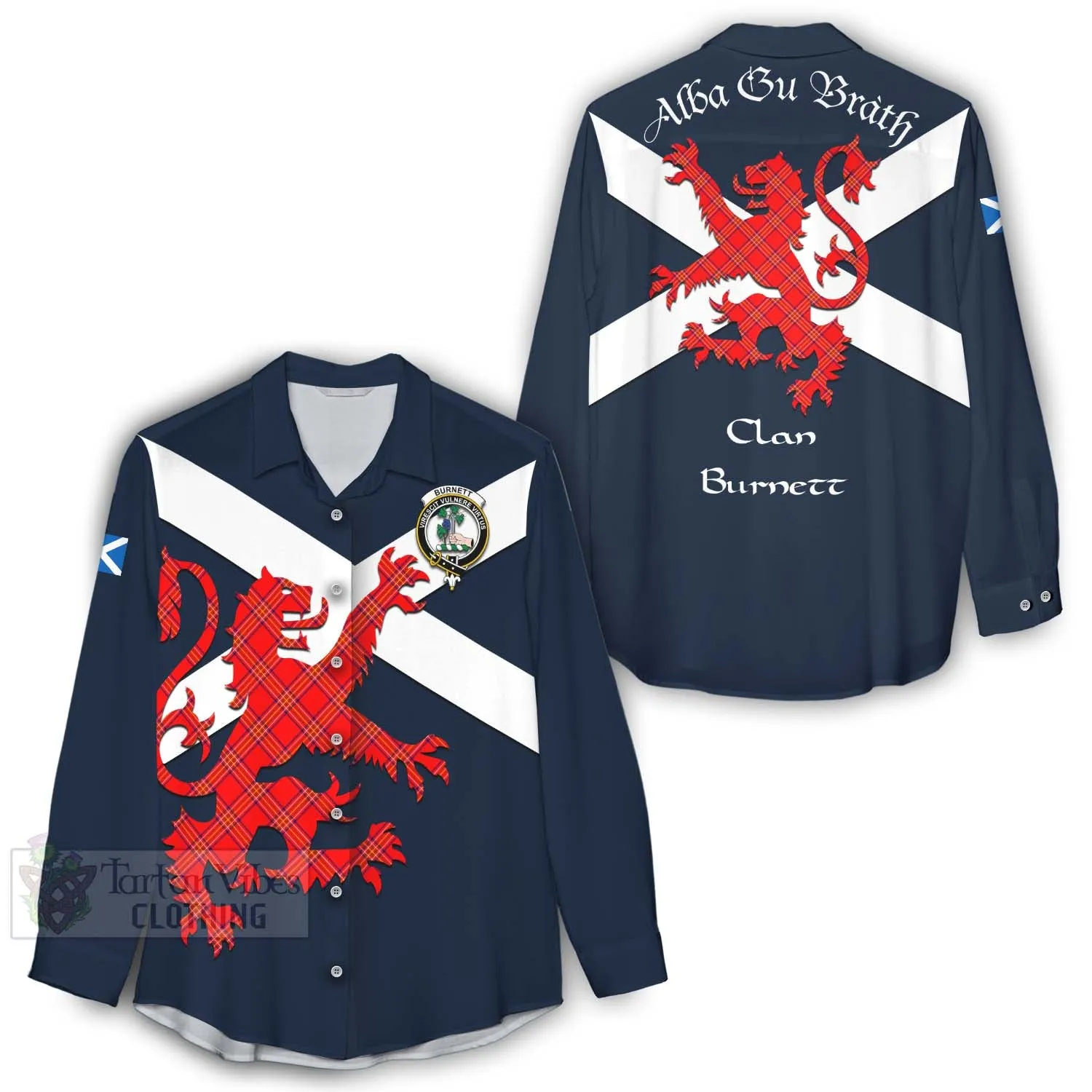 Burnett Tartan Lion Rampant Women's Casual Shirt Proudly Display Your Heritage with Alba Gu Brath and Clan Name