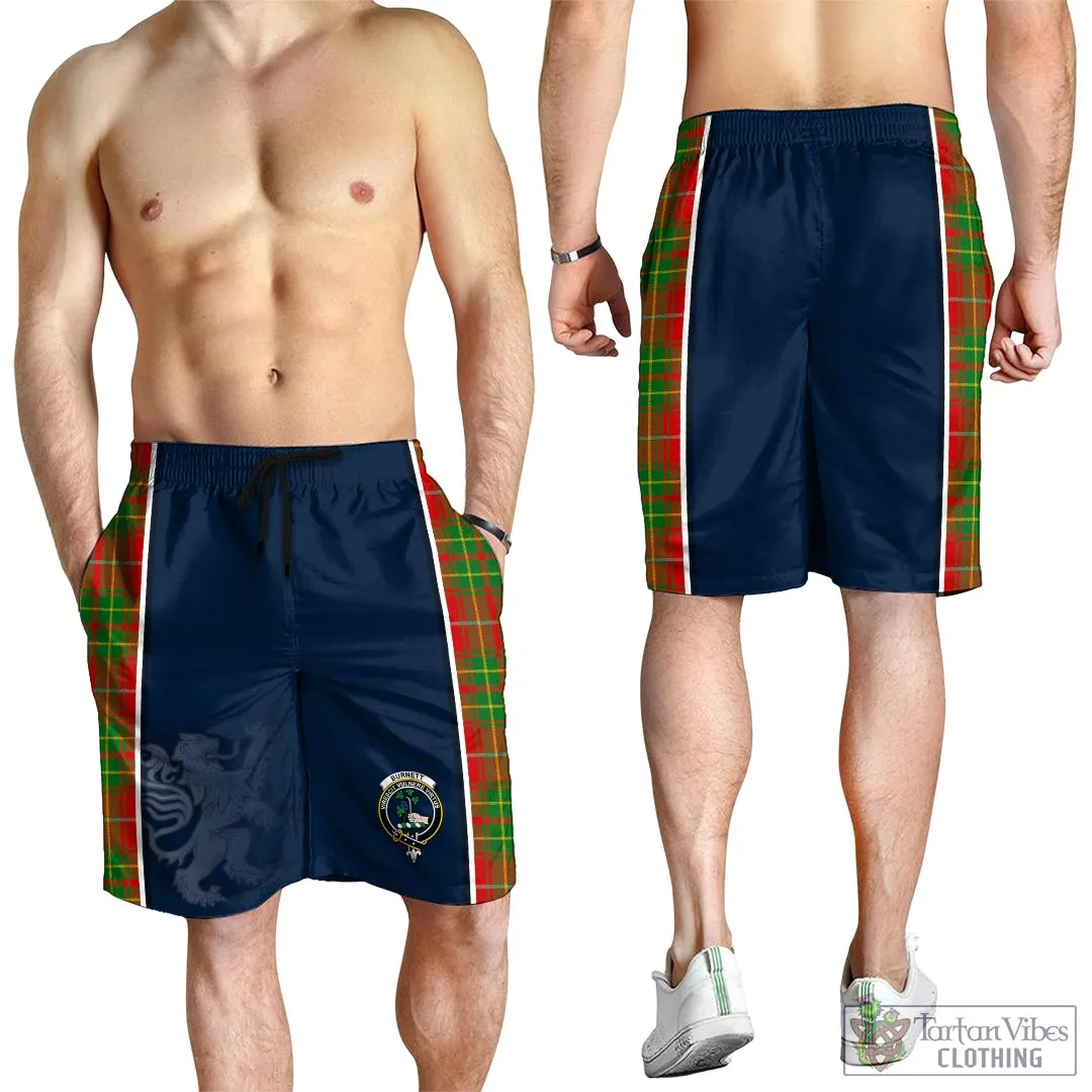 Burnett Tartan Men's Shorts with Family Crest and Lion Rampant Vibes Sport Style