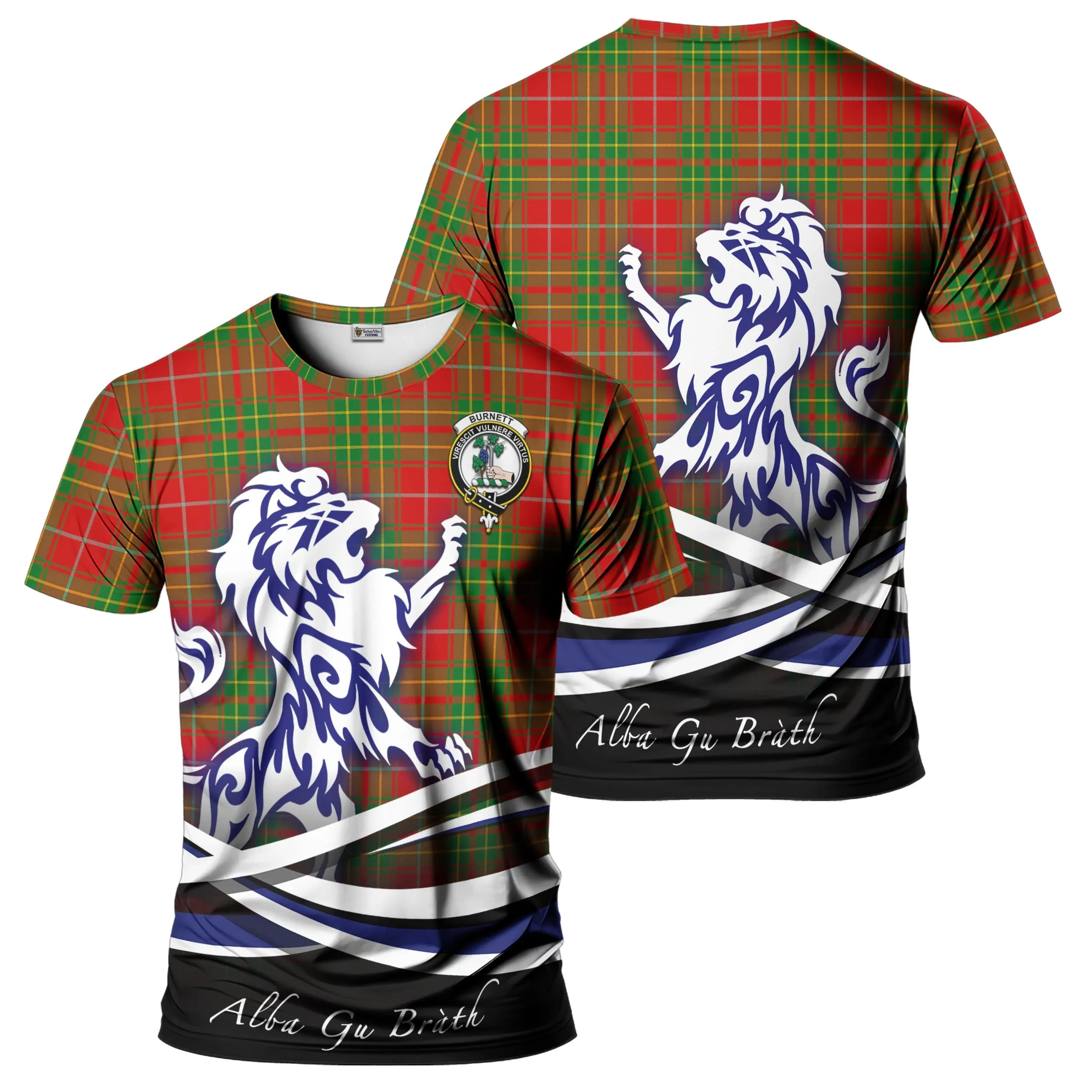 Burnett Tartan T-Shirt with Alba Gu Brath Regal Lion Emblem