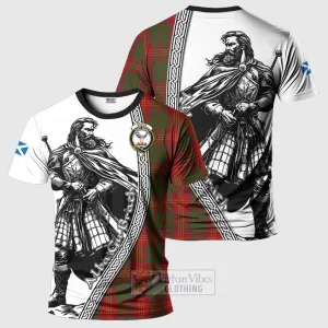 Burns Tartan Clan Crest T-Shirt with Highlander Warrior Celtic Style