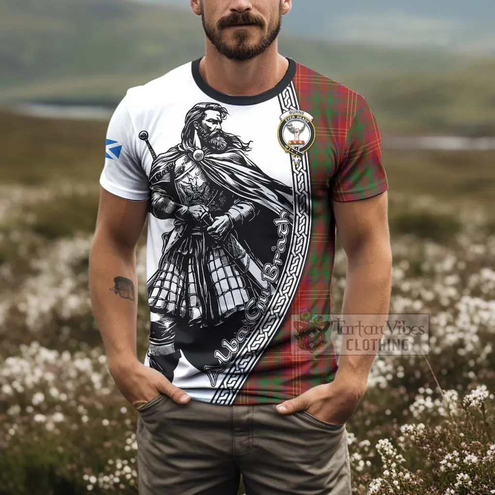 Burns Tartan Clan Crest T-Shirt with Highlander Warrior Celtic Style