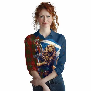 Burns Tartan Family Crest Women's Casual Shirt with Scottish Majestic Lion