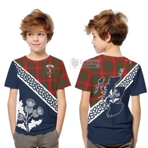 Burns Tartan Kid T-Shirt Featuring Thistle and Scotland Map