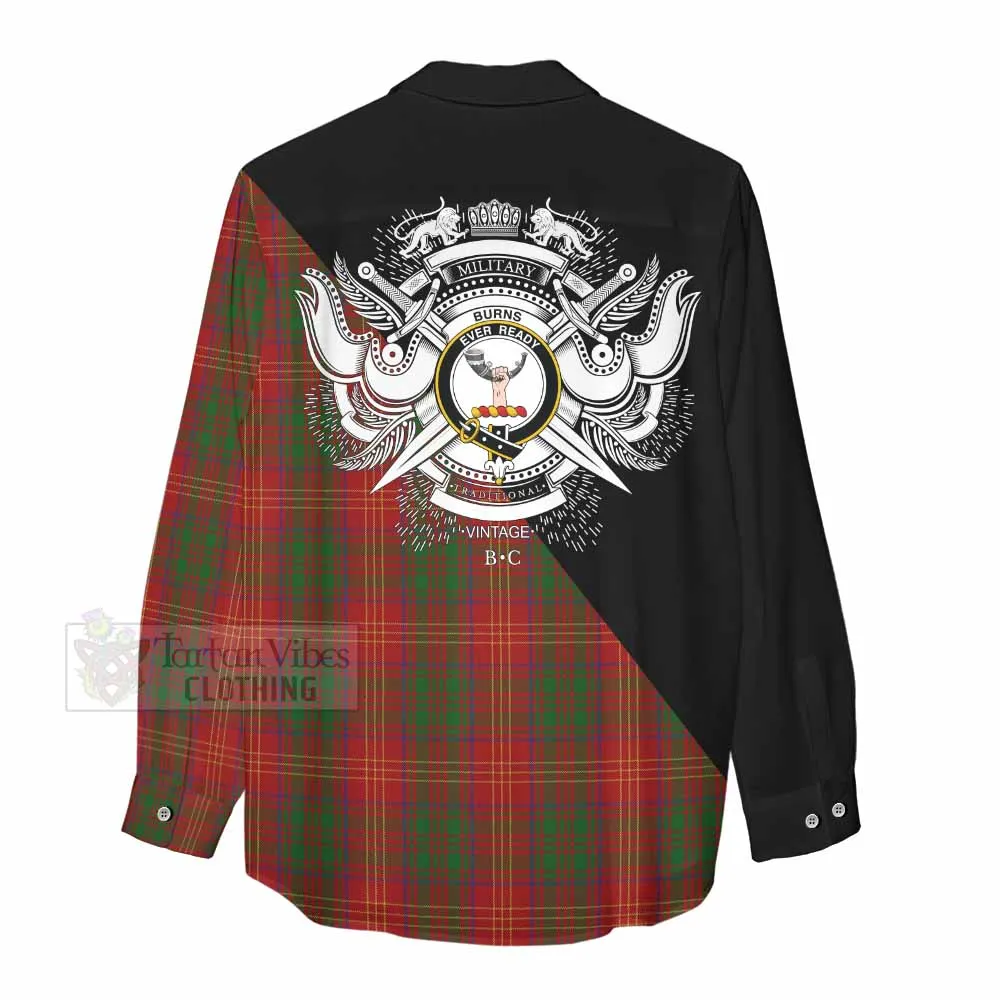 Burns Tartan Women's Casual Shirt with Family Crest and Military Logo Style