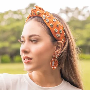 Burnt Orange Football Beaded Earrings