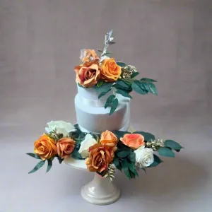 Burnt Orange, Ivory And Gold Rose Artificial Cake Garland