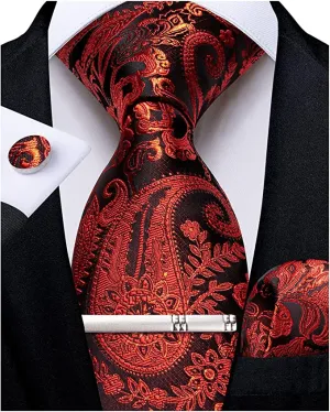 Burnt Orange Paisley Wedding Necktie Set-DBG919