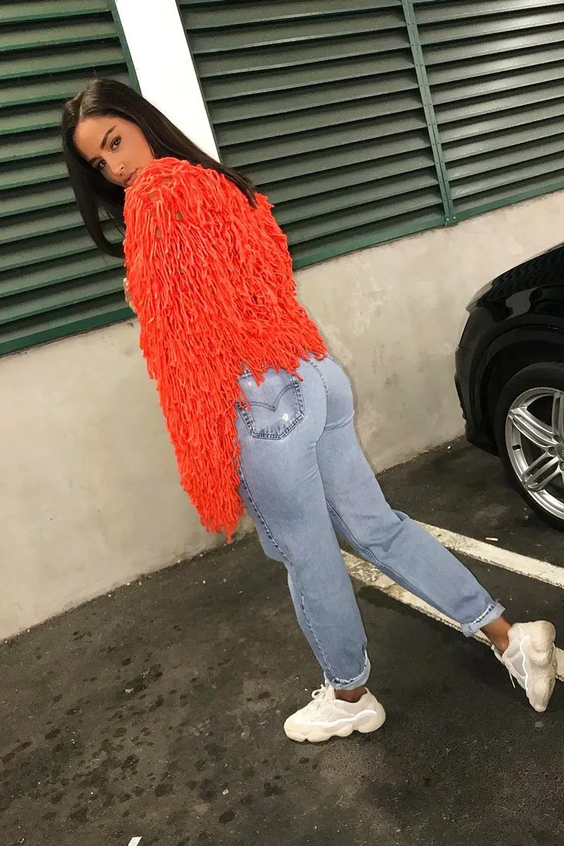 Burnt Orange Shaggy Crop Jacket - Neha