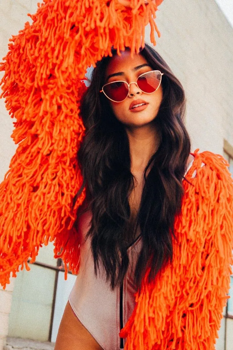 Burnt Orange Shaggy Crop Jacket - Neha