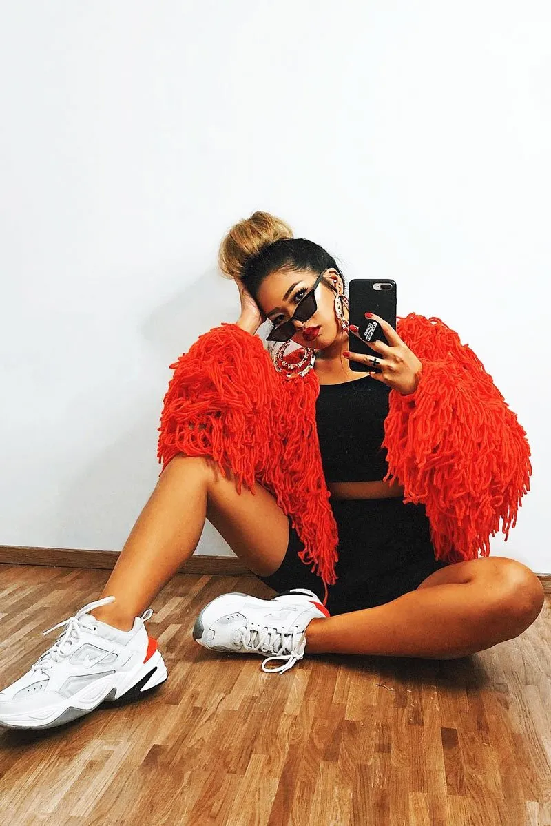 Burnt Orange Shaggy Crop Jacket - Neha