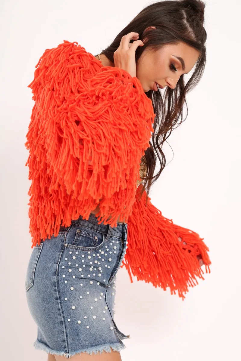 Burnt Orange Shaggy Crop Jacket - Neha