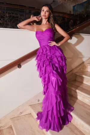 Burst Formal Dress Ruffled Strapless Gown 7400027TRR-Orchid  Cinderella Divine CZ0027 LaDivine CZ0027