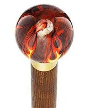 Burst of Flames Smokey Orange Round Knob Cane w/ Custom Color Ash Shaft & Collar