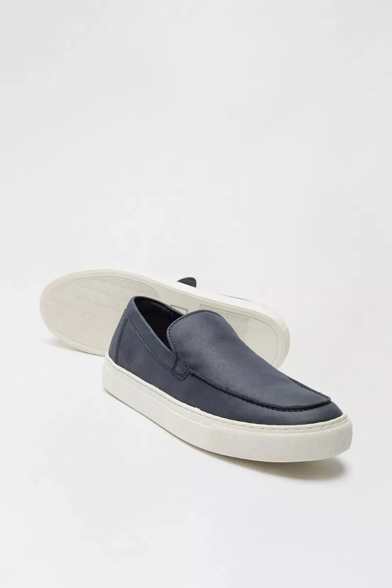 Burton Navy Blue Suede Look Slip On Mens Shoes