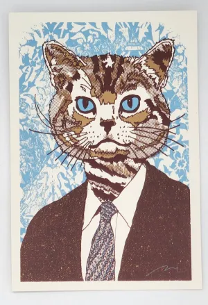 Business Cat Blue Silkscreen Print by Nate Duval