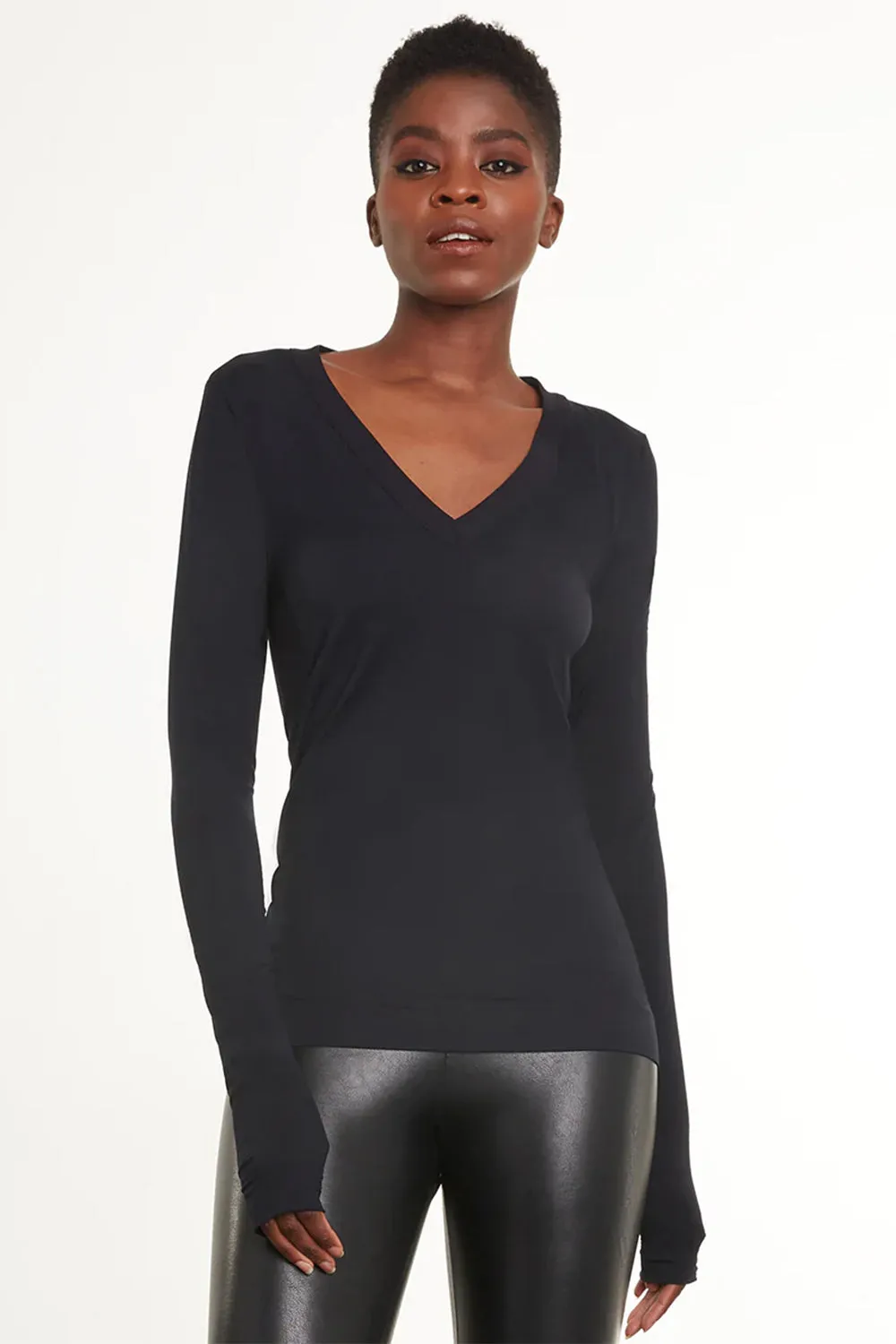 Butter Long Sleeve V-Neck- Black