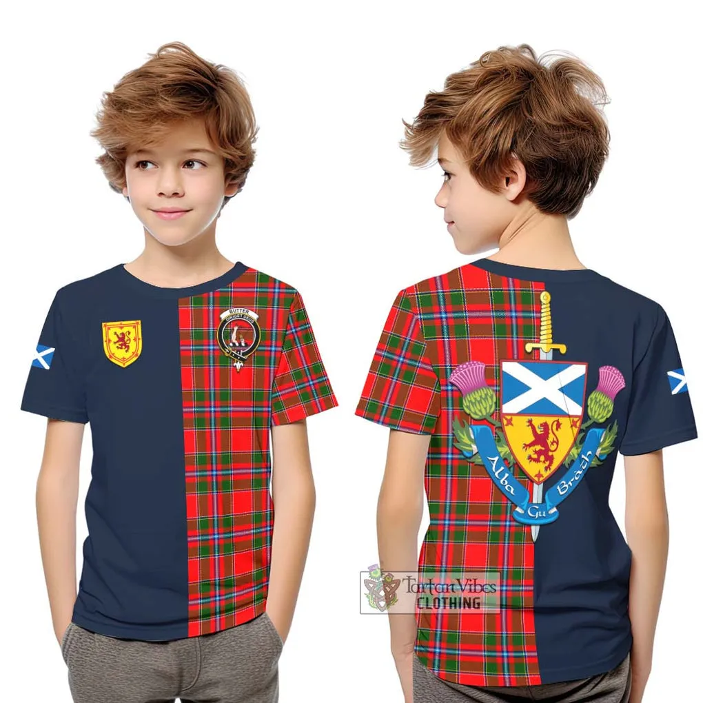 Butter Tartan Kid T-Shirt Alba with Scottish Lion Royal Arm Half Style