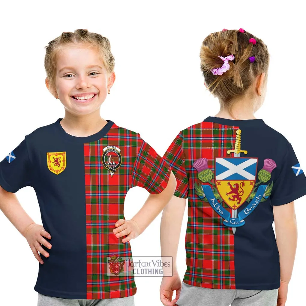 Butter Tartan Kid T-Shirt Alba with Scottish Lion Royal Arm Half Style