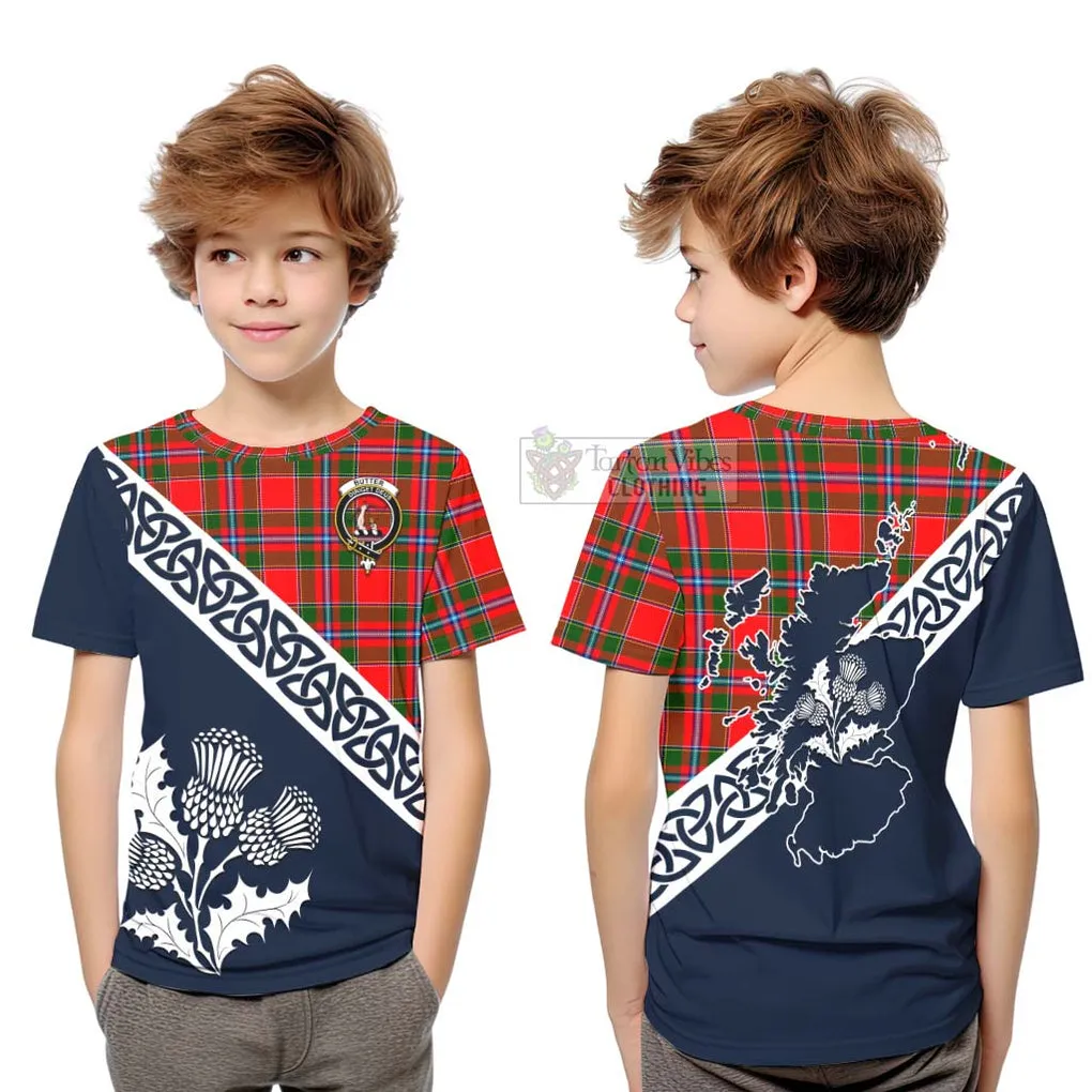 Butter Tartan Kid T-Shirt Featuring Thistle and Scotland Map