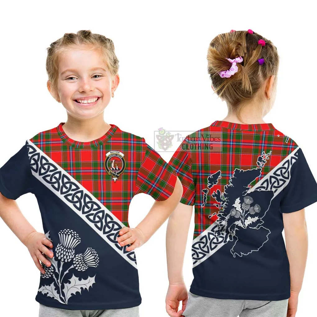 Butter Tartan Kid T-Shirt Featuring Thistle and Scotland Map