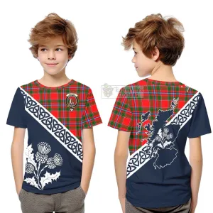 Butter Tartan Kid T-Shirt Featuring Thistle and Scotland Map