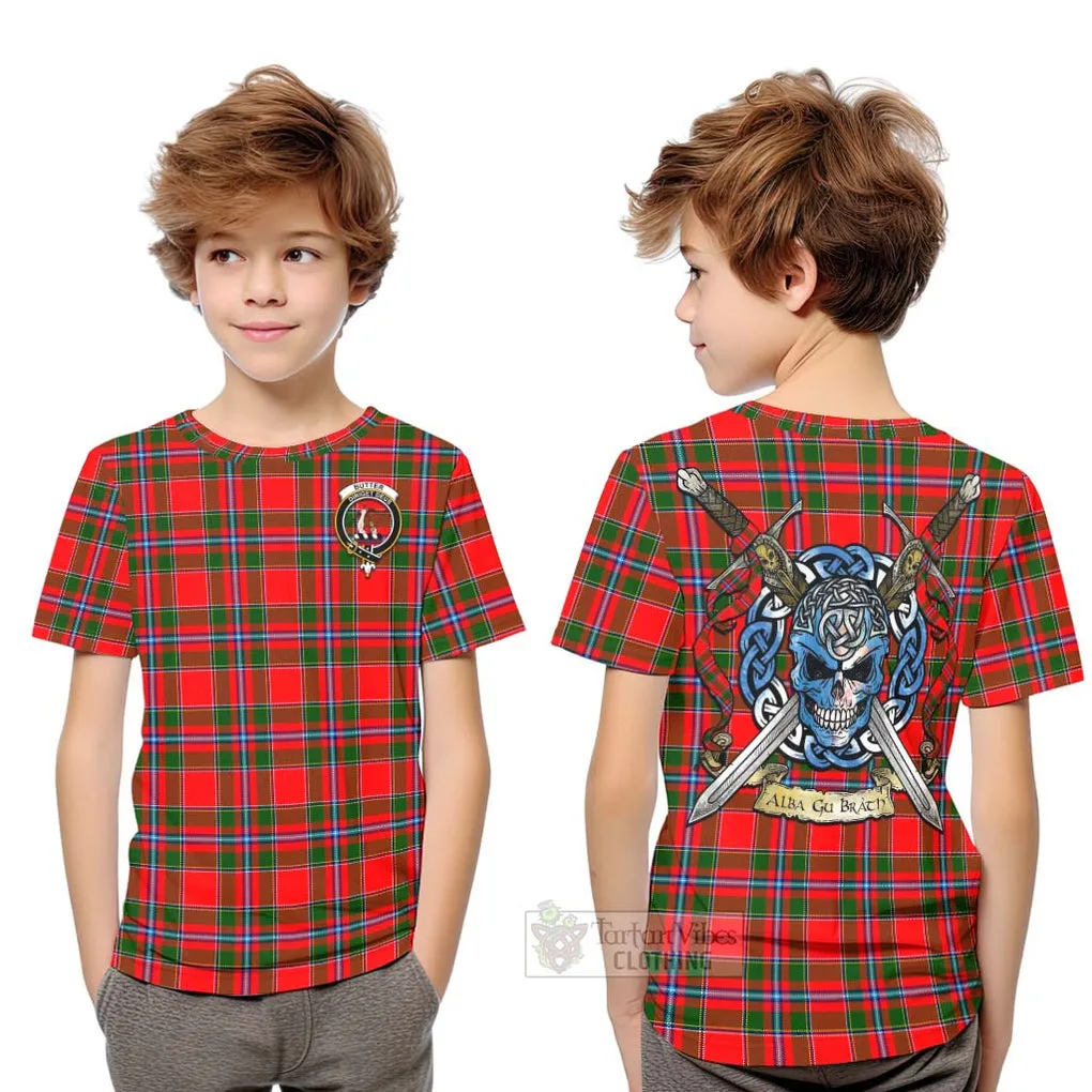 Butter Tartan Kid T-Shirt with Family Crest Celtic Skull Style