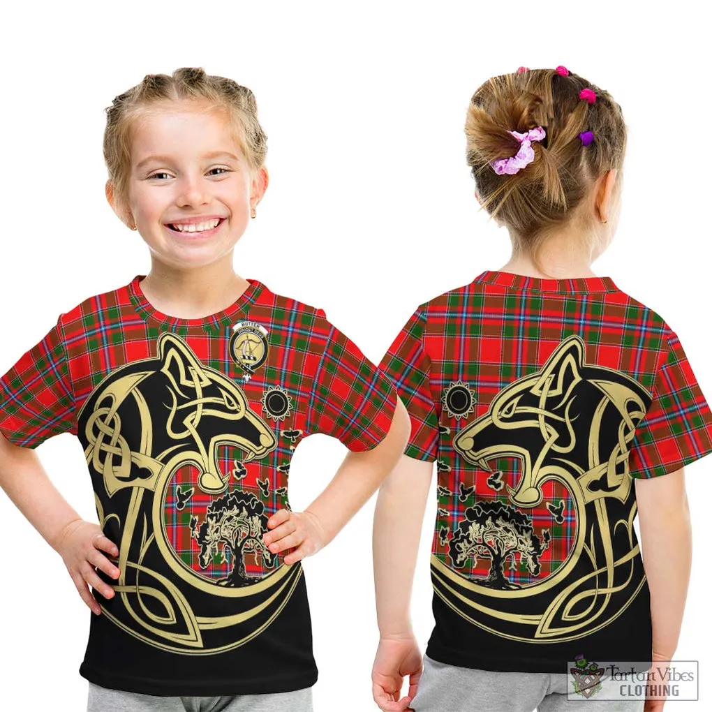 Butter Tartan Kid T-Shirt with Family Crest Celtic Wolf Style