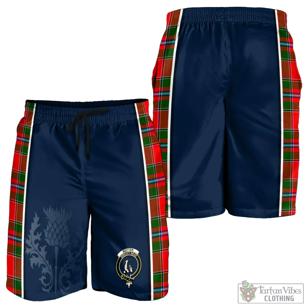 Butter Tartan Men's Shorts with Family Crest and Scottish Thistle Vibes Sport Style