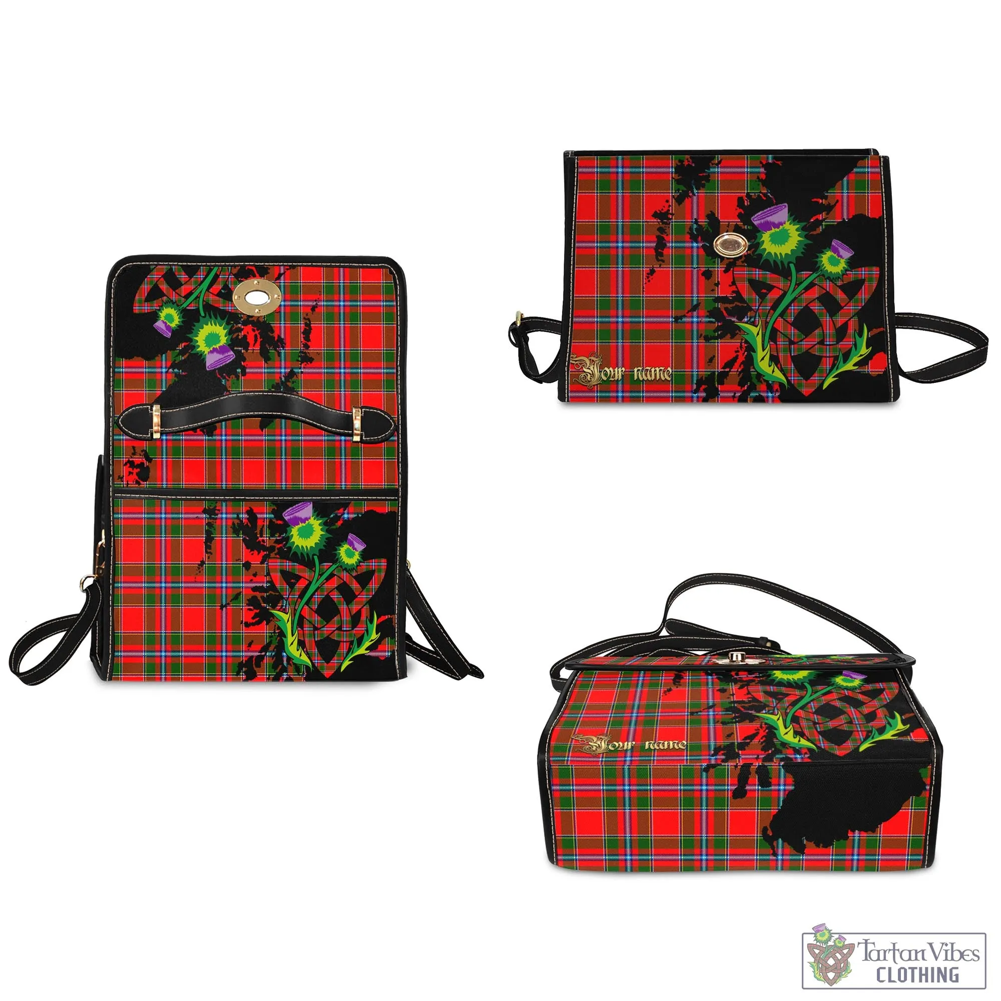 Butter Tartan Waterproof Canvas Bag with Scotland Map and Thistle Celtic Accents