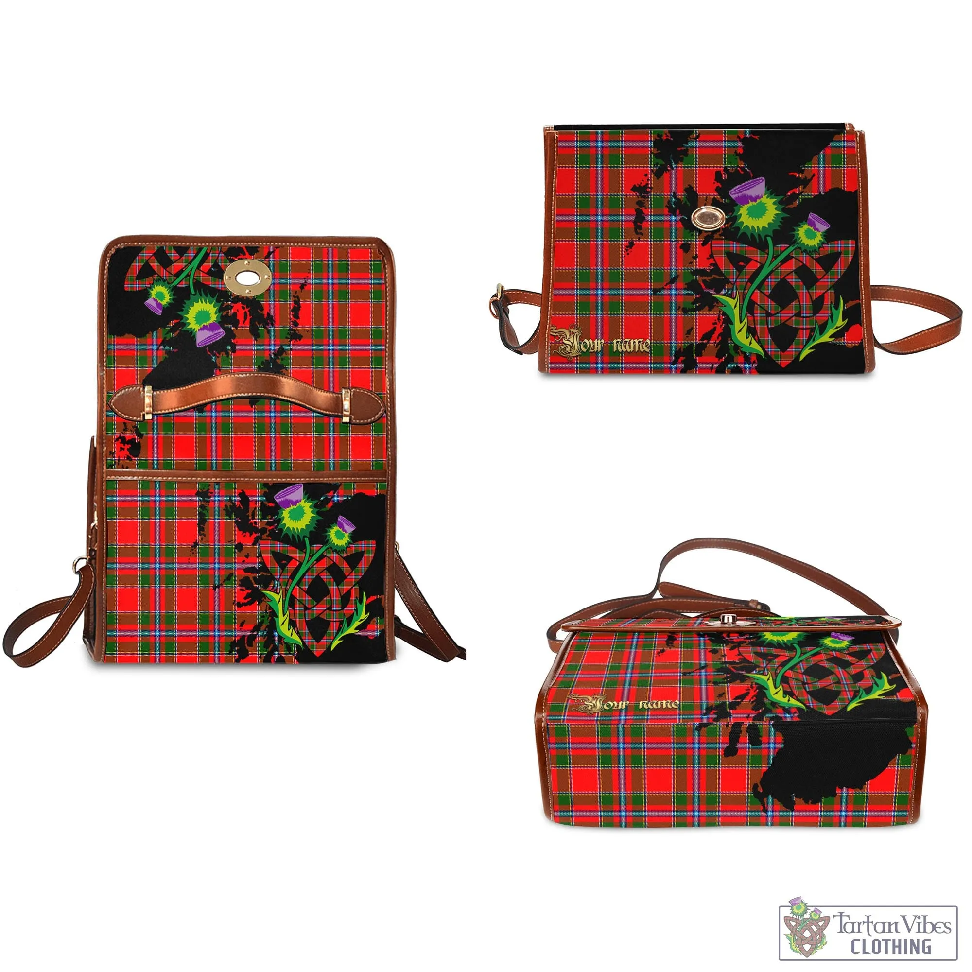 Butter Tartan Waterproof Canvas Bag with Scotland Map and Thistle Celtic Accents