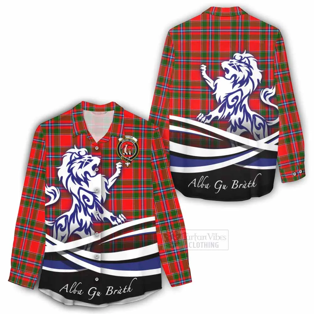 Butter Tartan Women's Casual Shirt with Alba Gu Brath Regal Lion Emblem