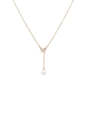 Butterfly Pearl Choker Necklace Rosegold