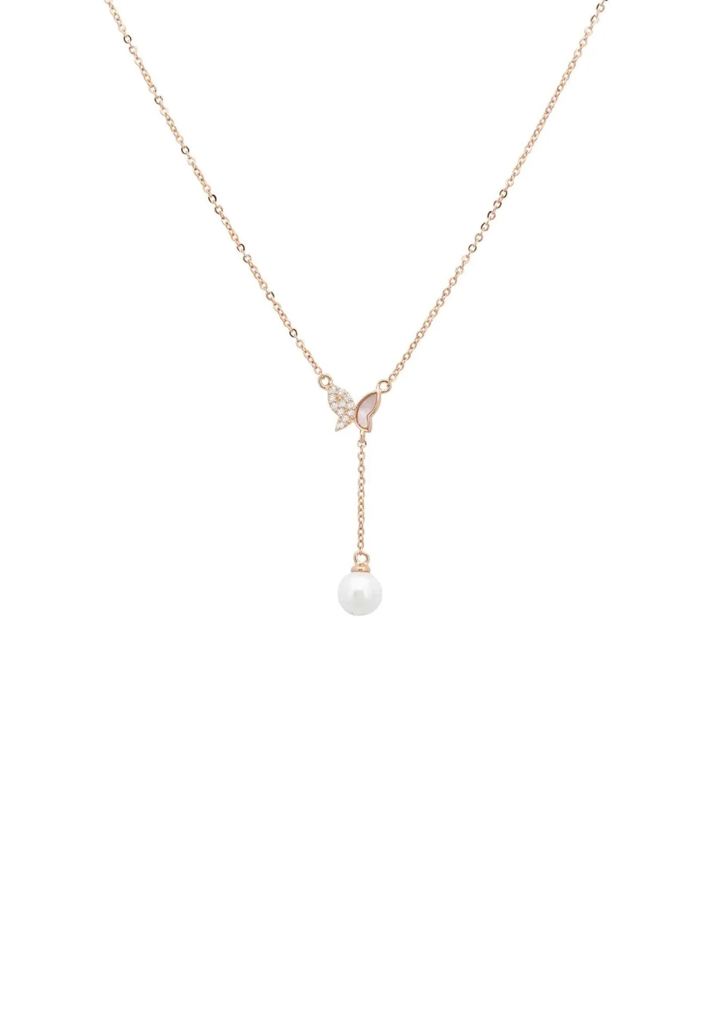 Butterfly Pearl Choker Necklace Rosegold