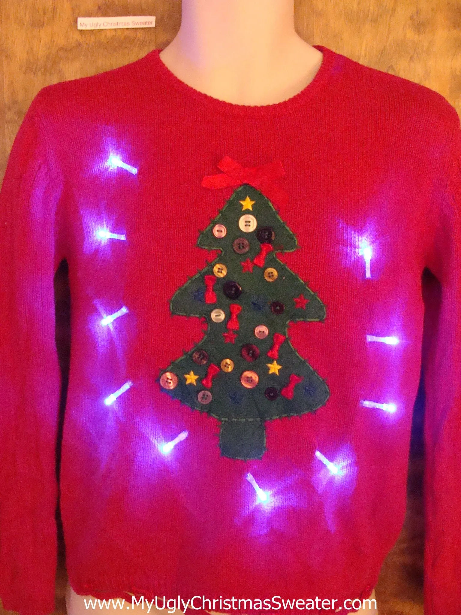 Button Decorated Tree Light Up Ugly Xmas Sweater