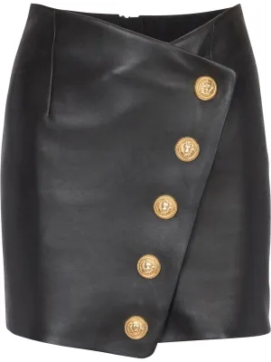 Button Detail Leather Wrapped Short Skirt