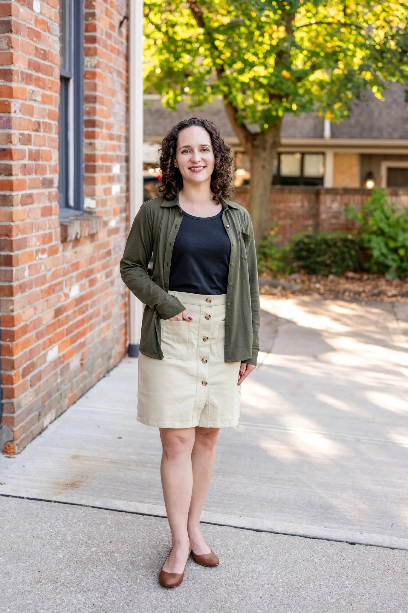 Button-Front Denim Skirt