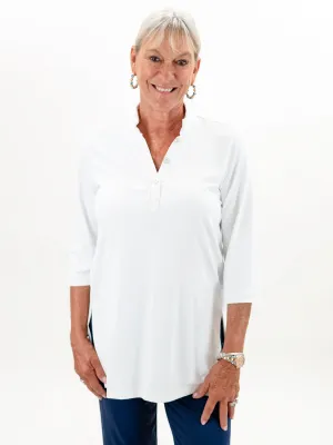 Button V-Neck Tunic White by Lulu B