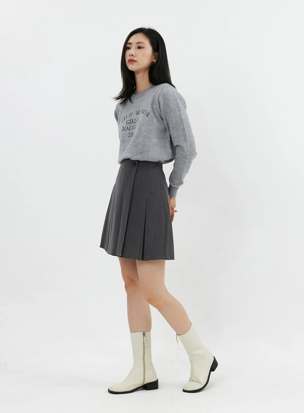 Buttoned Pintuck Mini Skirt OO305