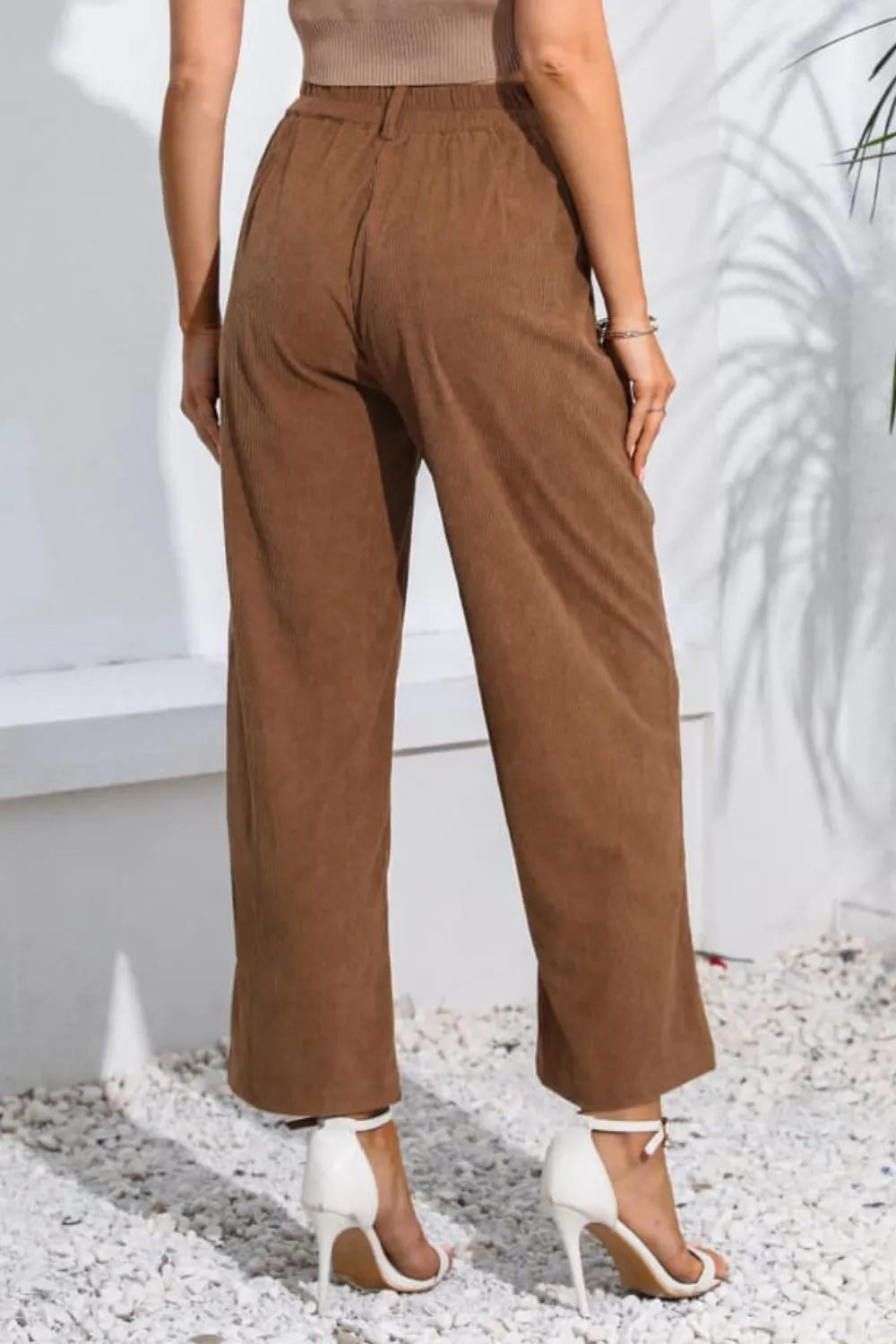 Buttoned Straight Hem Long Pants