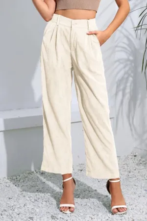 Buttoned Straight Hem Long Pants