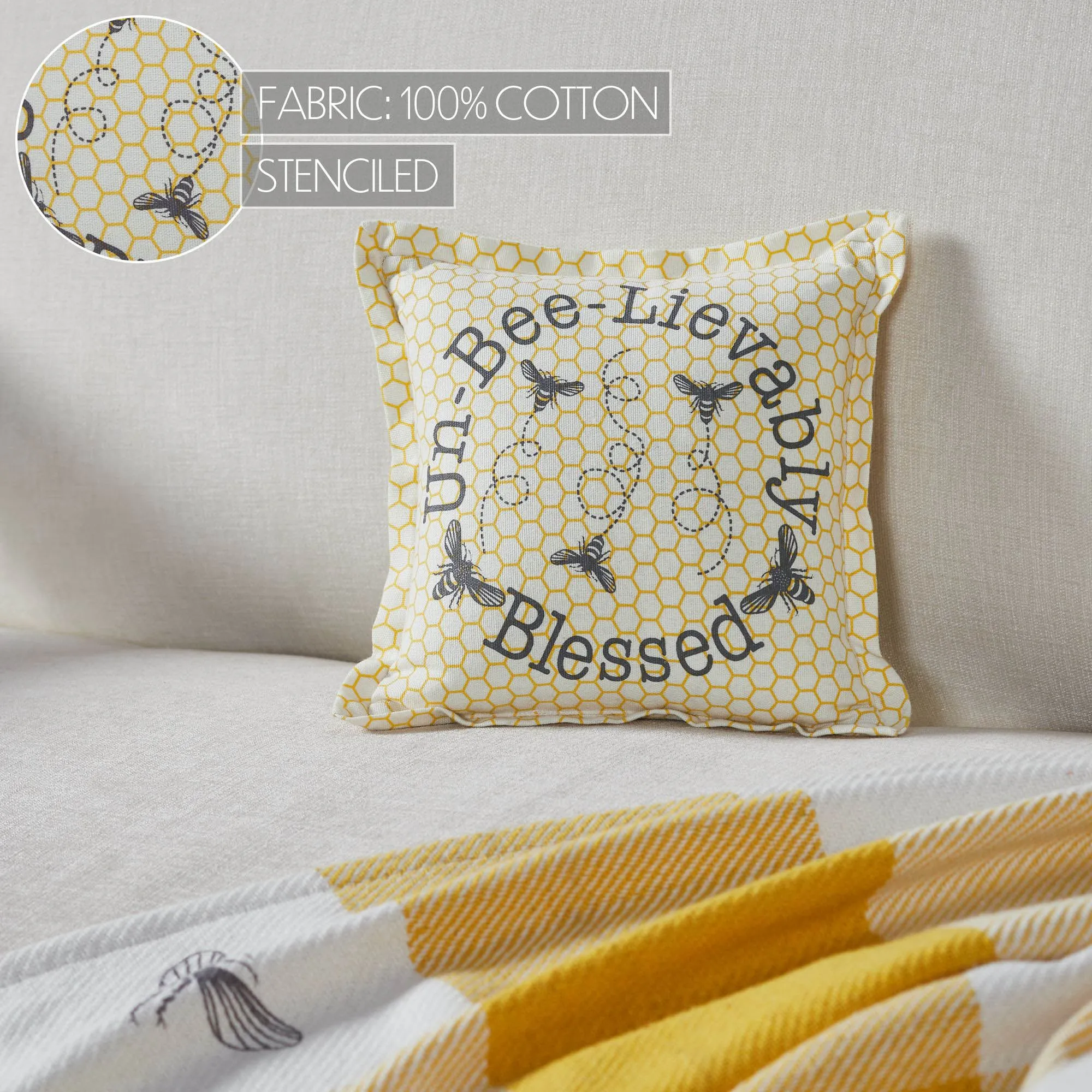 Buzzy Bees Un-Bee-Lievably Blessed Pillow 9x9