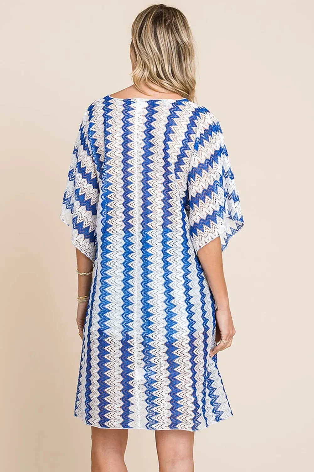 by Nu Lab Tied Striped Plunge Half Sleeve Cover-Up