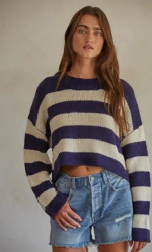 By Together Challey Cropped Stripe Crew Sweater