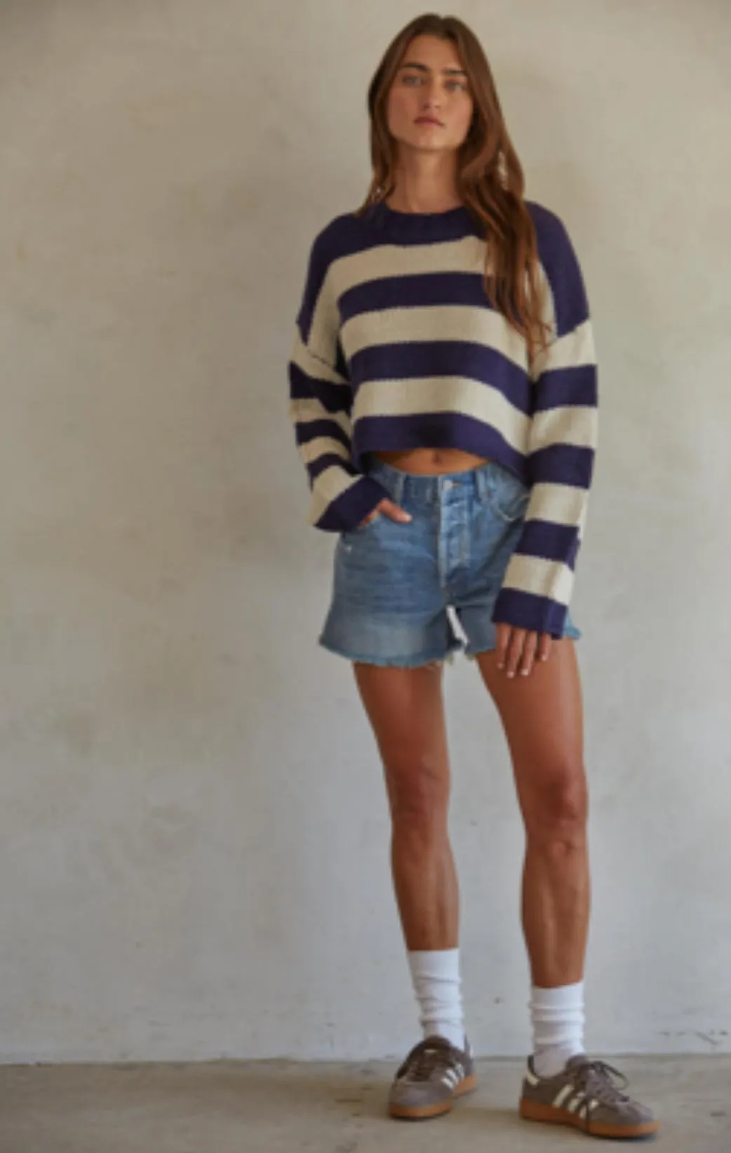 By Together Challey Cropped Stripe Crew Sweater