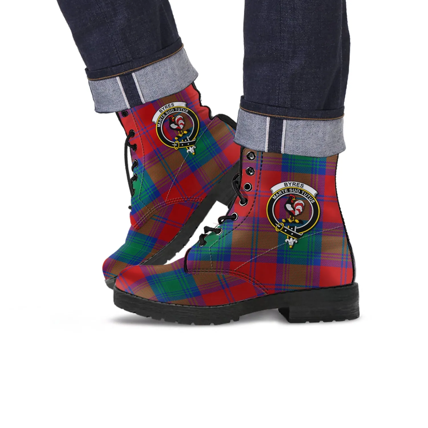 Byres (Byses) Tartan Leather Boots with Family Crest