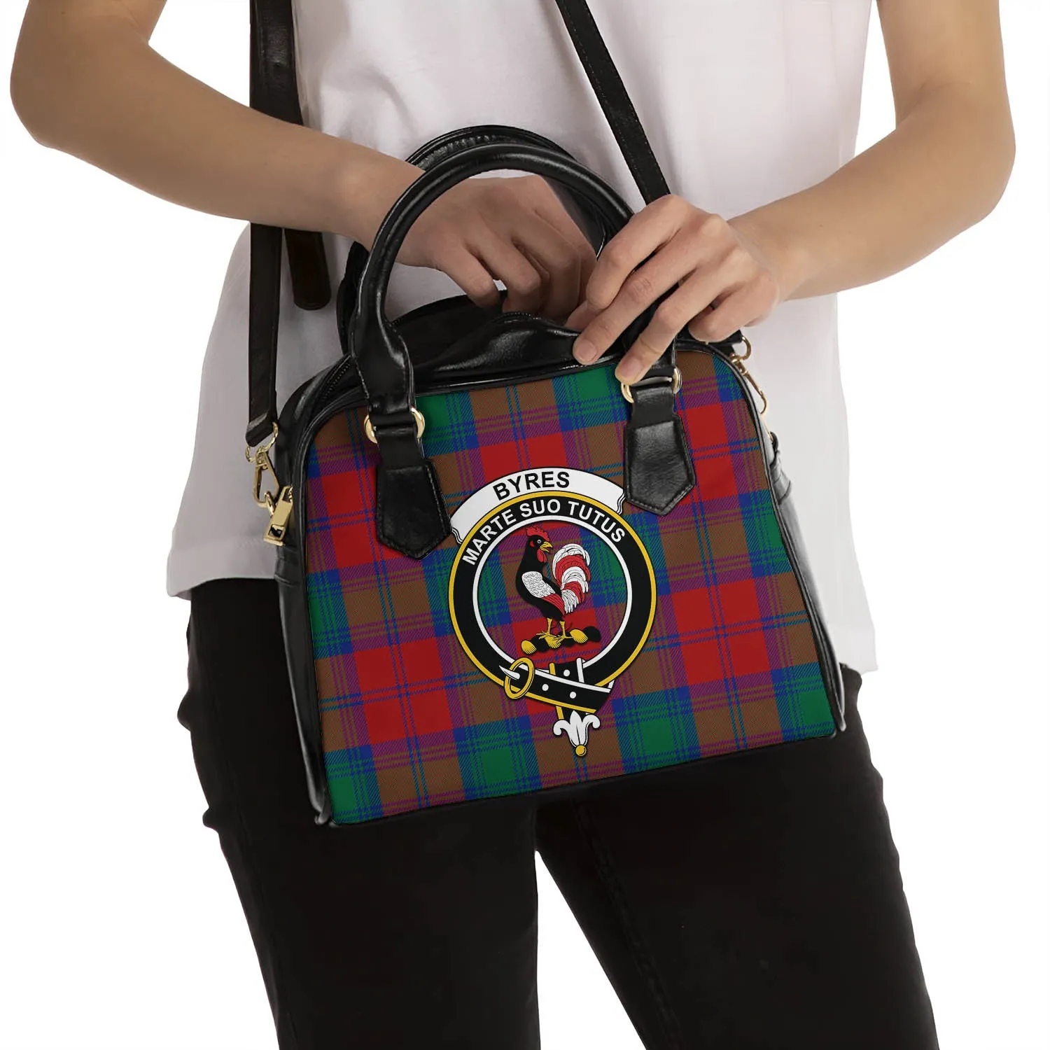 Byres (Byses) Tartan Shoulder Handbags with Family Crest