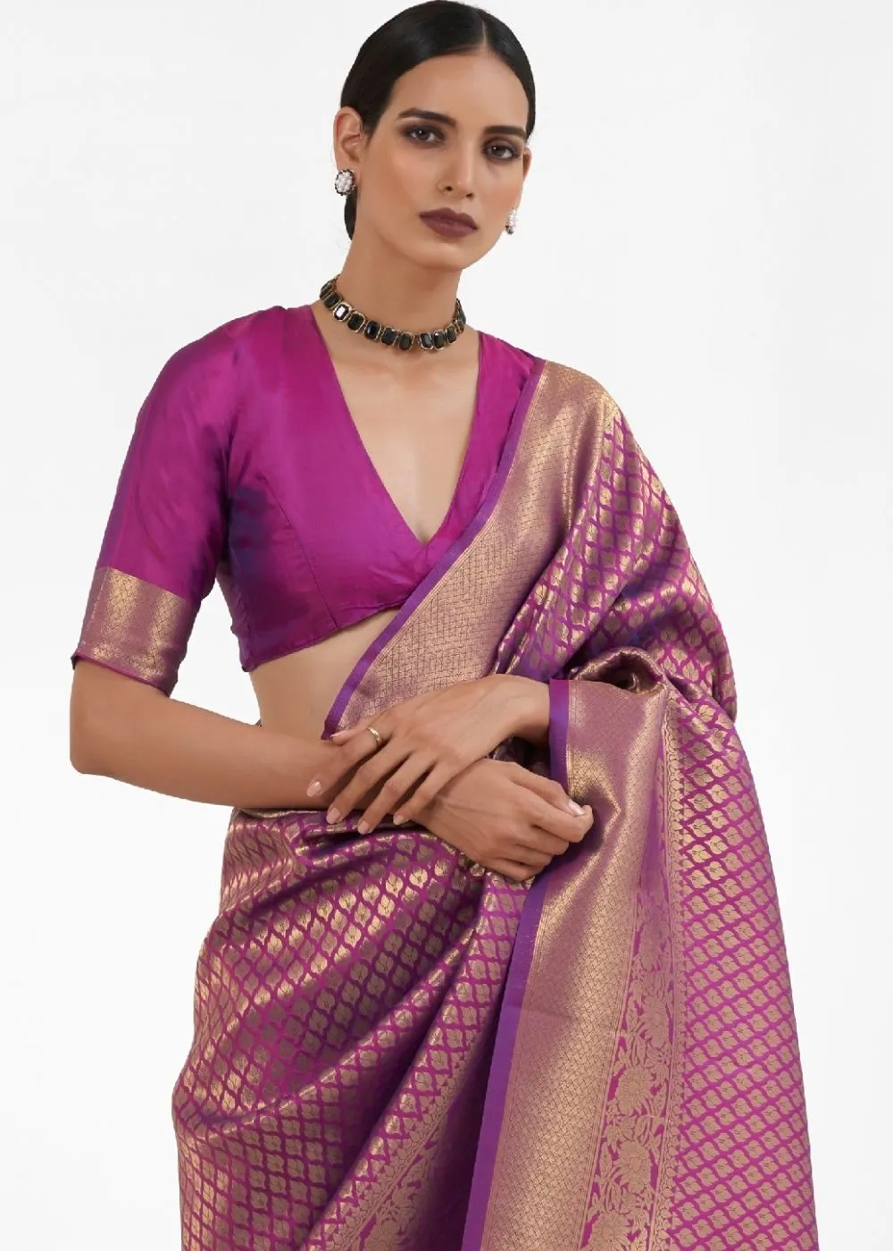 Byzantium Purple Kanjivaram Soft Woven Silk Saree